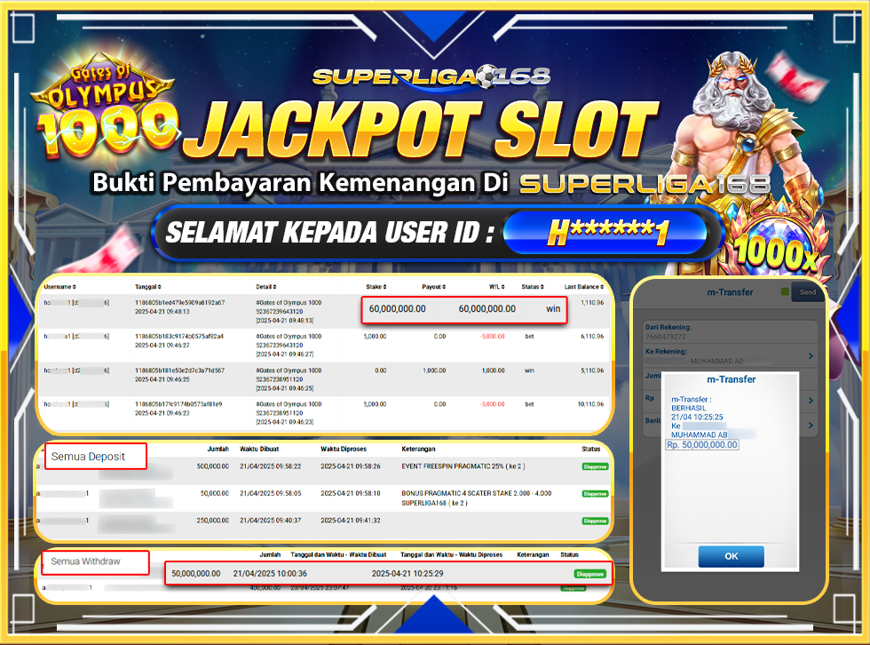 SUPERLIGA168 JACKPOT GATES OF OLYMPUS 1000 Rp.50.000.000LUNAS